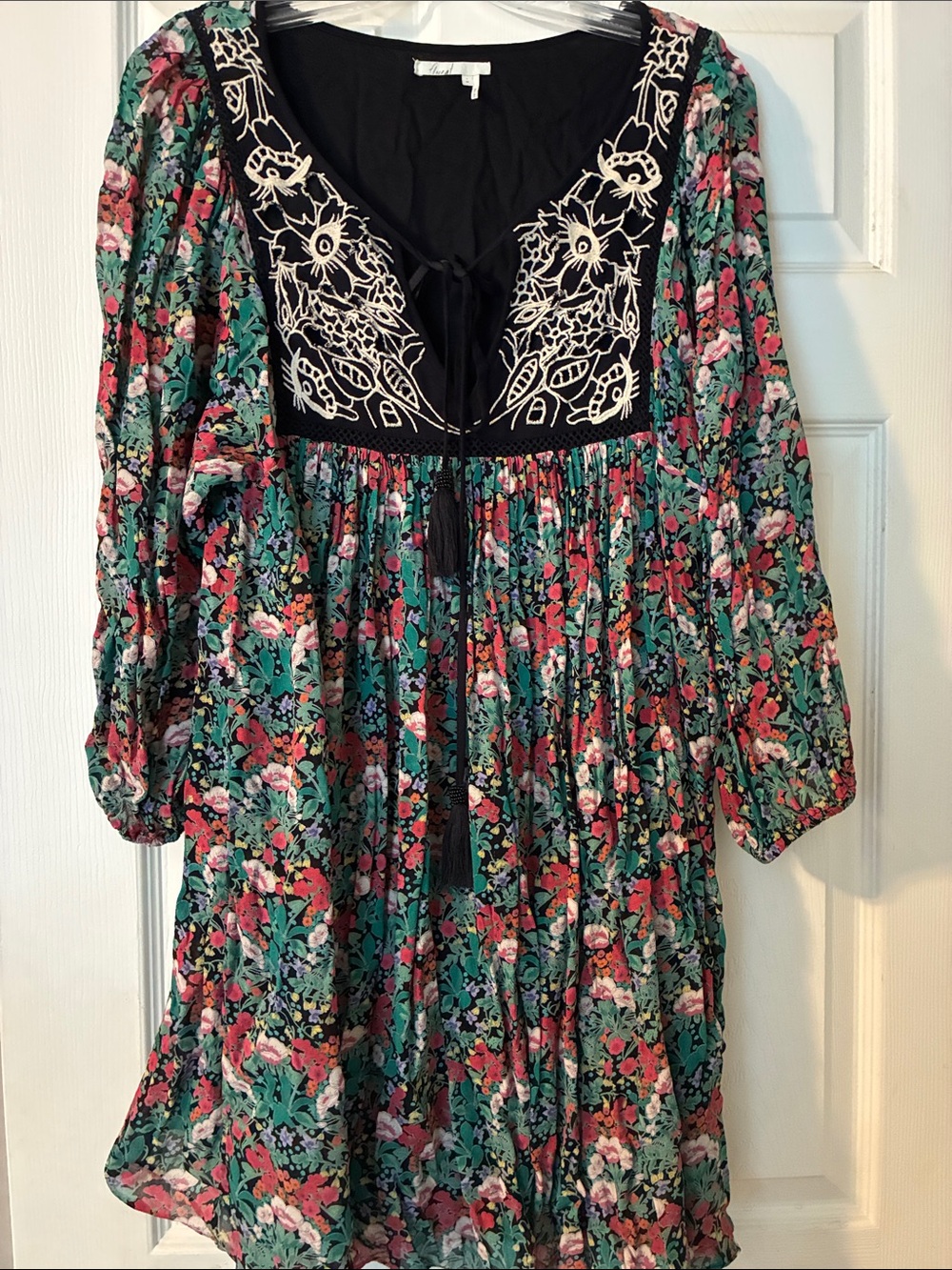 Anthroplogie Floreat Tie-Front Boho Dress in Green and Pink floral